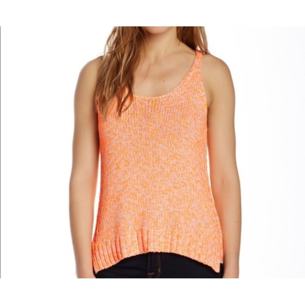 Elizabeth and‎ James Neon Orange Knit Tank Top Large Ladder Back Scoop Neck